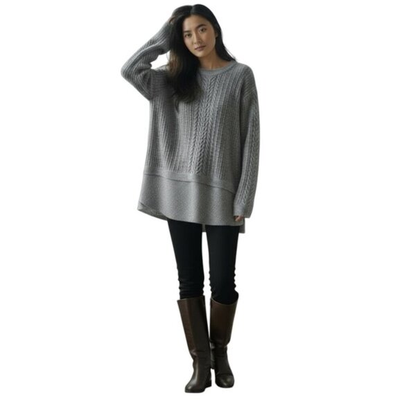 Tahari Sweaters - TAHARI NEW Cable Knit Oversized Mohair Wool Spandex Long Sweater Stretch Cozy L
